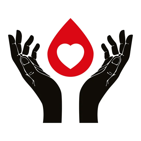 Hand with heart and blood drop symbol — Stockvector