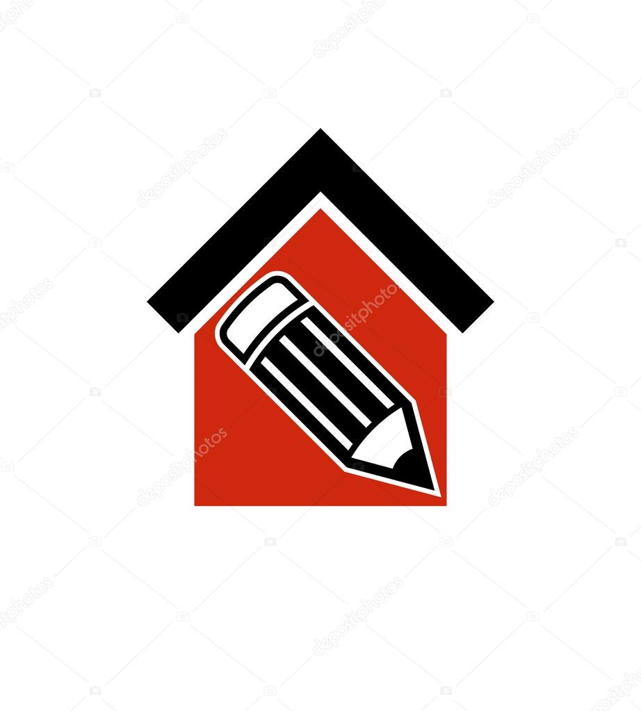 simple house icon with edit pencil