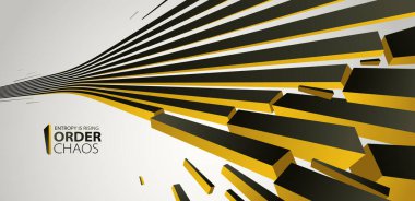 Kaos ve düzen vektör kavramı soyut arkaplan çizgileri çürüyen enkaza patlayan çizgiler, perspektif çizgileri yıkıma giden geçen üç boyutlu duvar kağıdı.