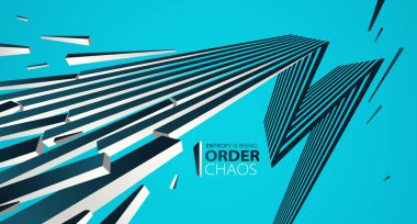 Entropi konsepti vektör soyut zemin kaos içinde uçan enkaz, yıkım temalı duvar kağıdı, patlamış parçalar düzensizliği 3D tasarım