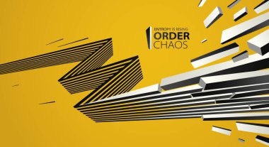 Entropi konsepti vektör soyut zemin kaos içinde uçan enkaz, yıkım temalı duvar kağıdı, patlamış parçalar düzensizliği 3D tasarım