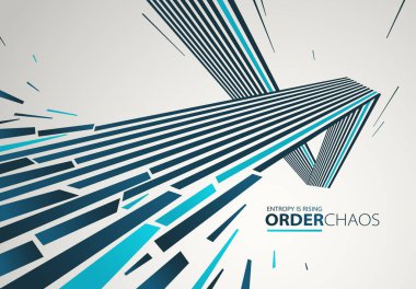 Entropi konsepti vektör soyut zemin kaos içinde uçan enkaz, yıkım temalı duvar kağıdı, patlamış parçalar düzensizliği 3D tasarım