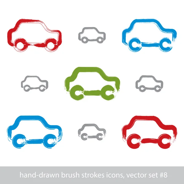 Dibujado a mano iconos de coches coloridos — Vector de stock