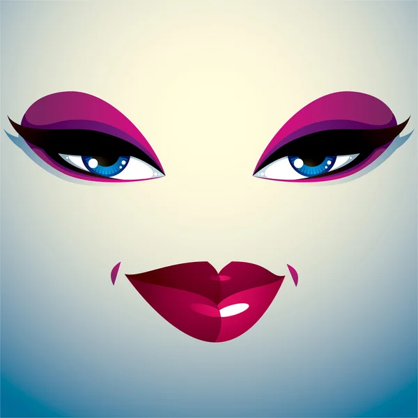 Coquette woman eyes and lips — Stock Vector