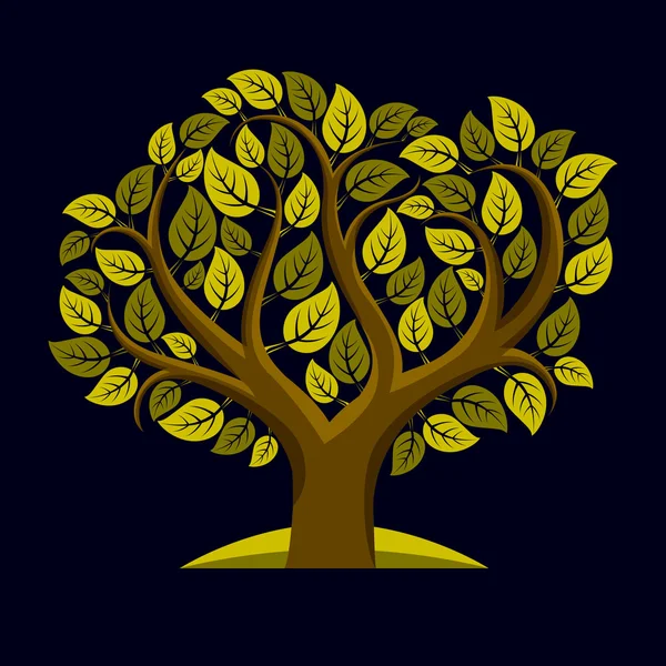 Árbol con hojas y ramas decorativas — Vector de stock