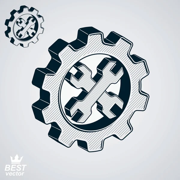 Dimensional cog wheel with two spanners — Stock Vector