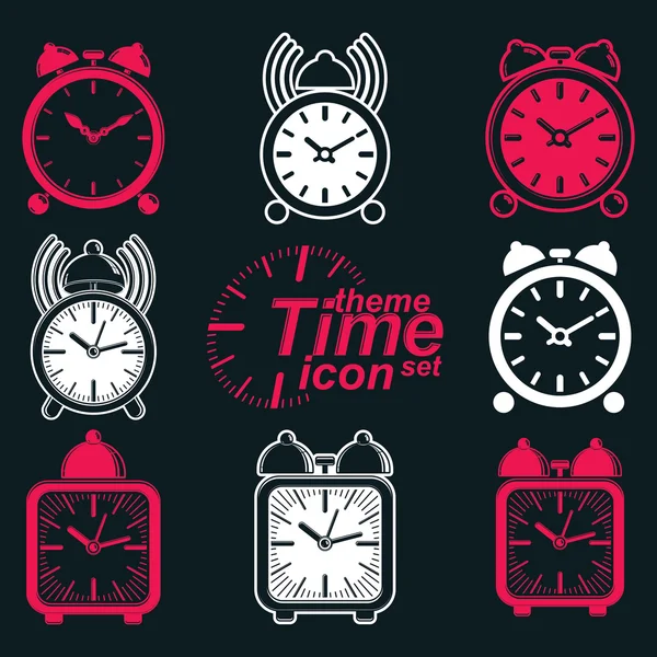 Relojes de alarma 3d con campana de reloj — Vector de stock