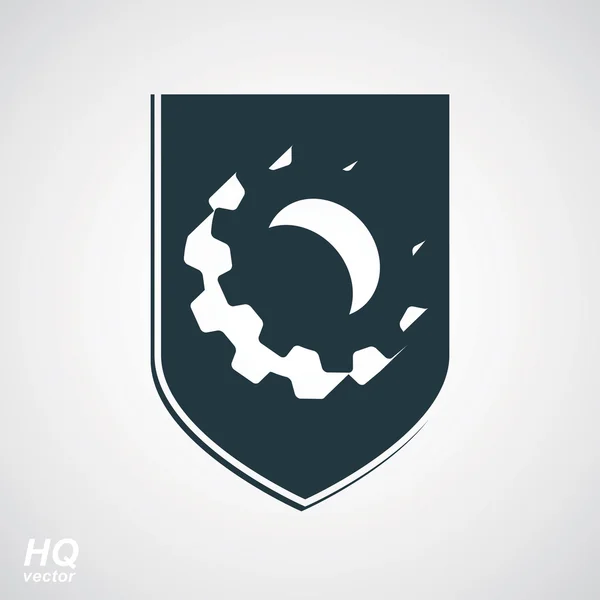 Graphic gear symbol on shield — Stockvector