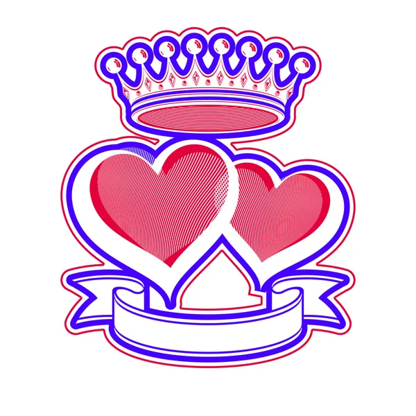 Two loving hearts with crown — Stockvector