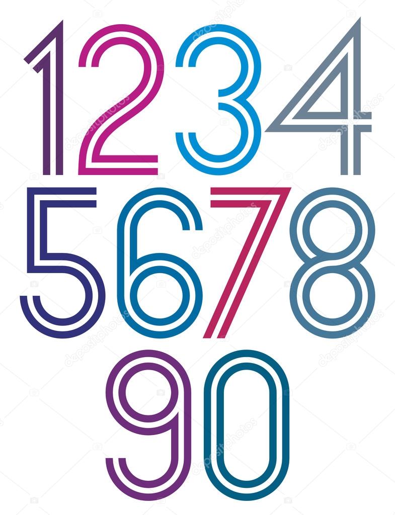 Poster rounded big colorful numbers with double stripes on white background.