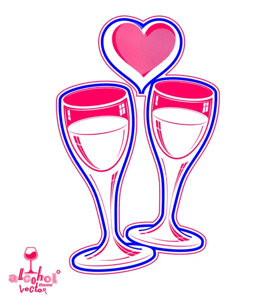 Due bicchieri da vino e cuore — Vettoriale Stock