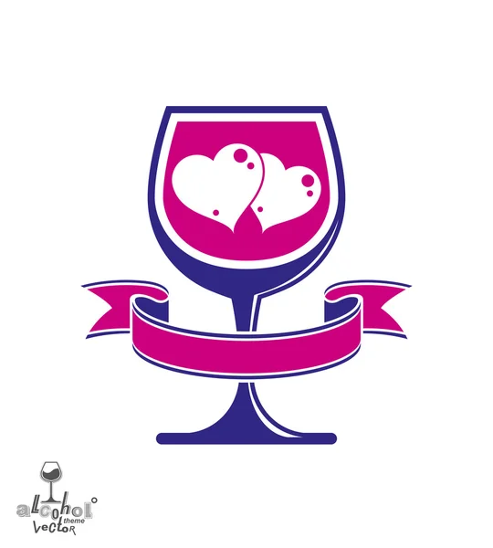 Wineglass with two hearts — Stockvector