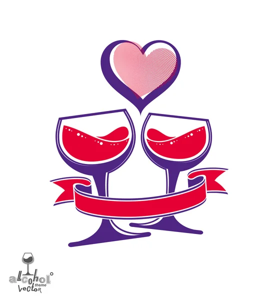 Wineglasses with loving hearts — Wektor stockowy