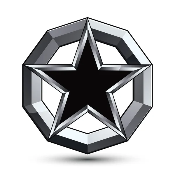 Zilverkleurige blazoen met vijfhoekige ster — Stockvector