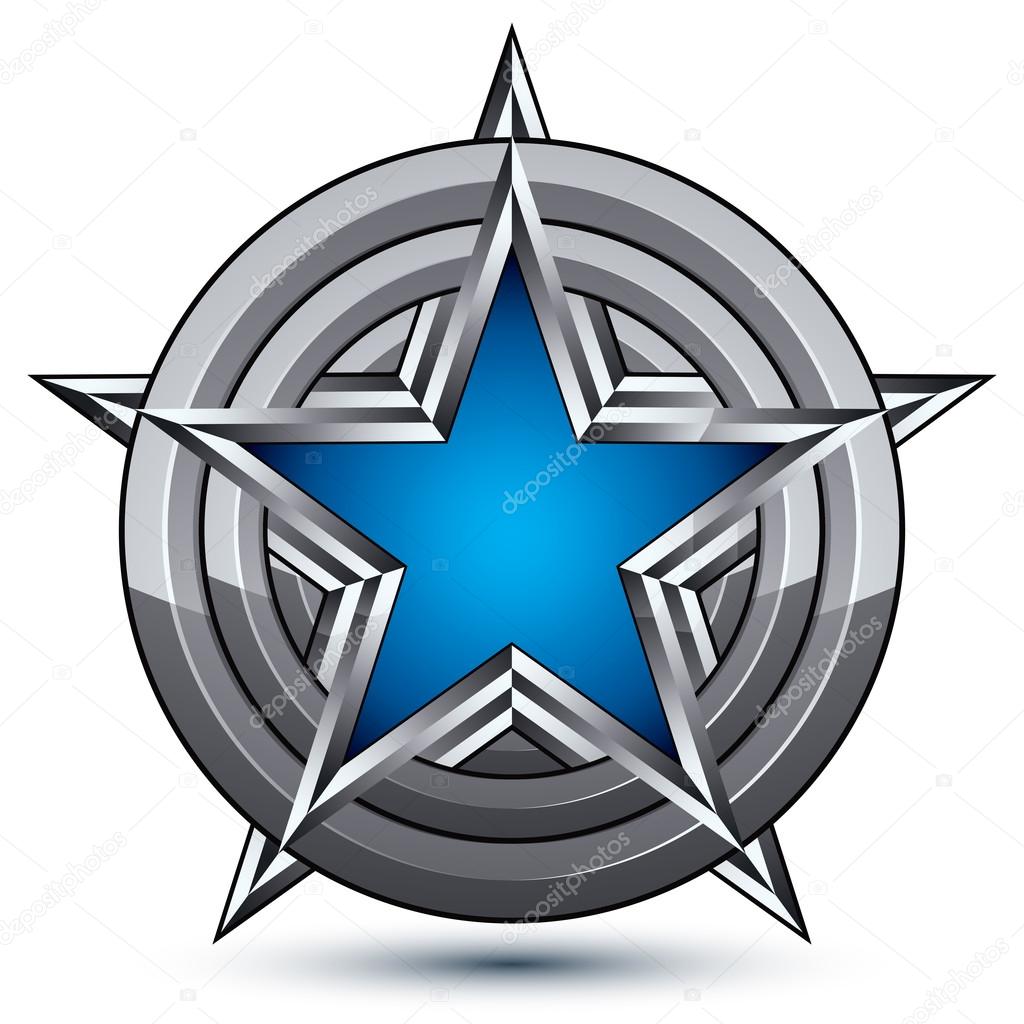 Silvery blazon with pentagonal blue star for web and graphic design