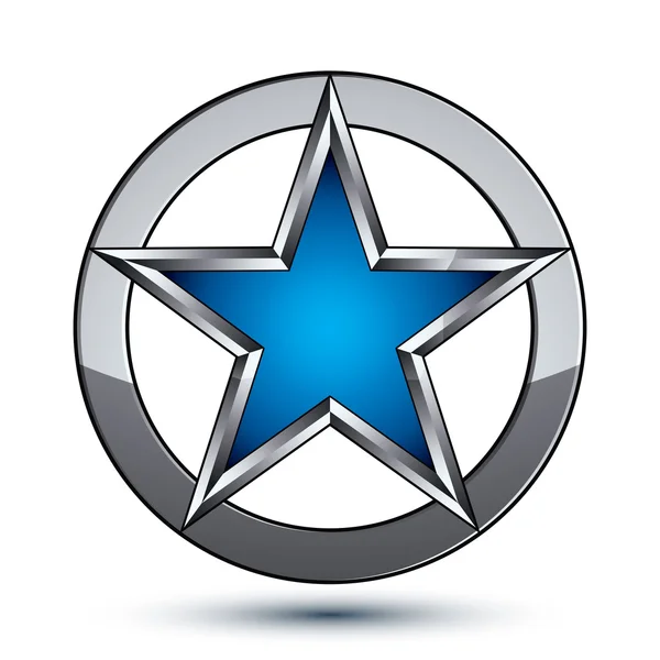 五角形の星の銀色の紋章 — ストックベクタ
