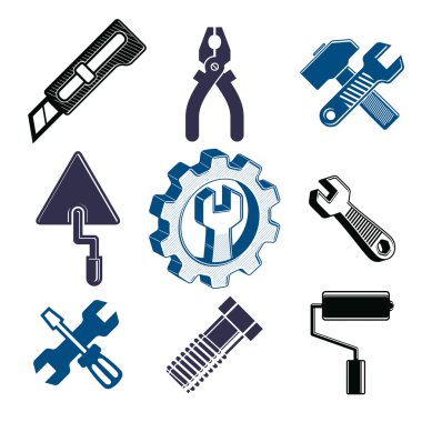 Work tools collection, repair instruments for carpentry and manu