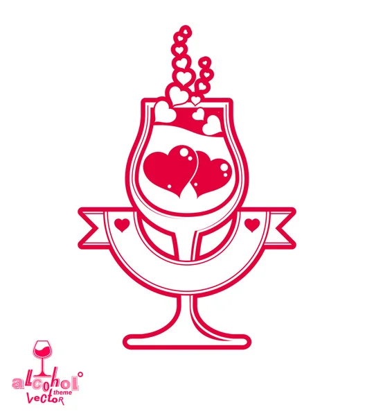 Wineglass with two red hearts — 图库矢量图片