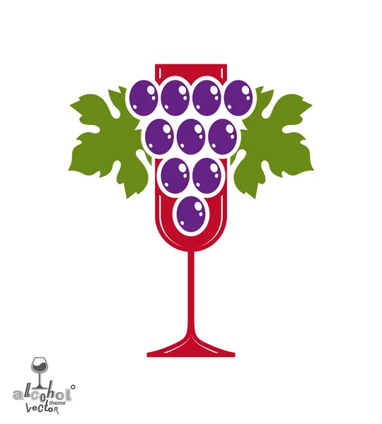 Glass of wine with grapes — Stock Vector