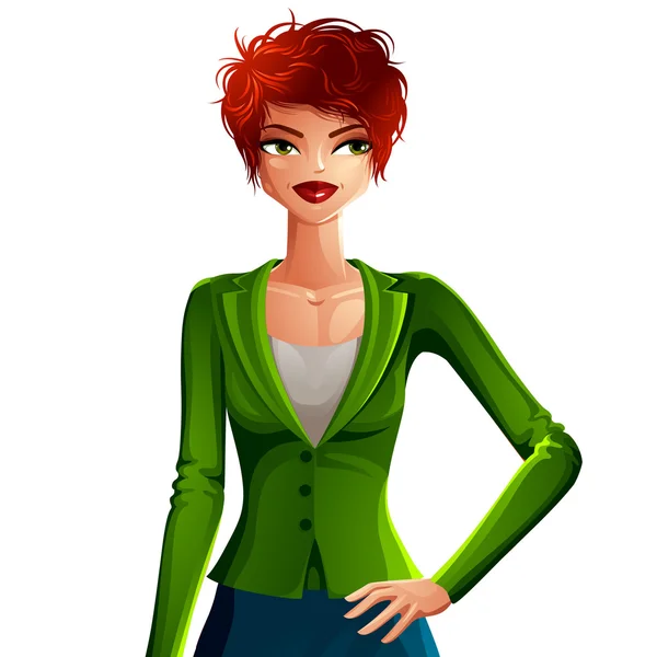 Senhora de casaco verde — Vetor de Stock