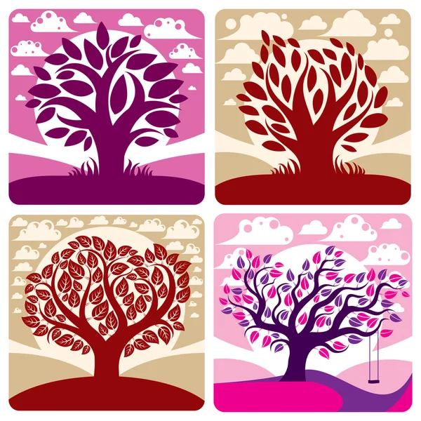 Stylized tree and landscape — Stock Vector