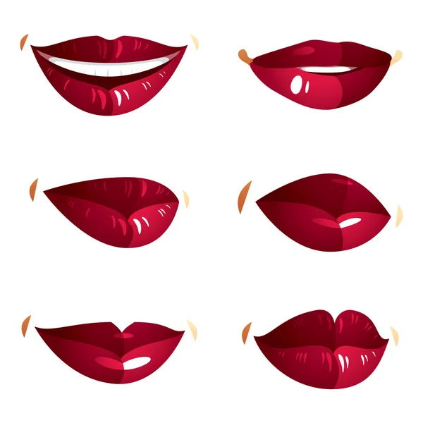 Set of  female red lips — 스톡 벡터