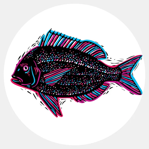 Silueta dibujada a mano de pescado — Vector de stock