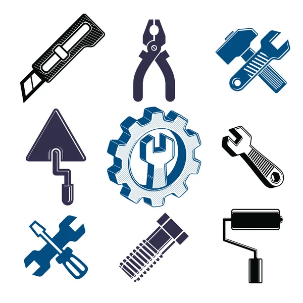 Recogida de herramientas de trabajo, instrumentos de reparación para carpintería y manu — Vector de stock