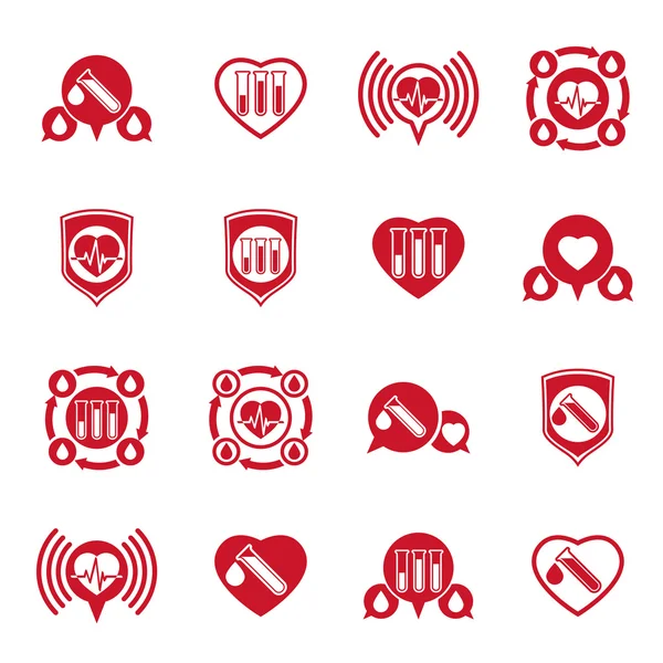 Iconos de cardiología y transfusión sanguínea — Vector de stock