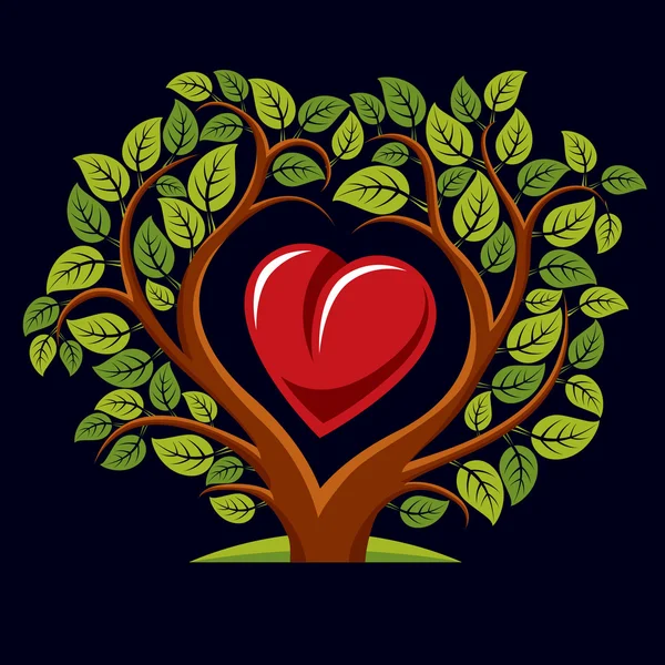 Träd med grenar i form av hjärta — Stock vektor