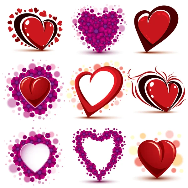 Colección corazones rojos y rosados — Vector de stock