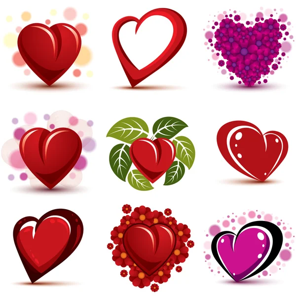 Колекція червоних і рожевих сердець — стоковий вектор