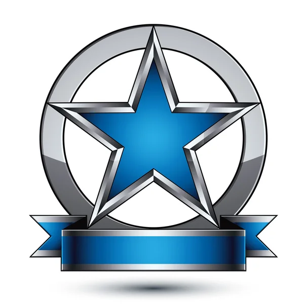 Zilveren ster met golvende lint — Stockvector