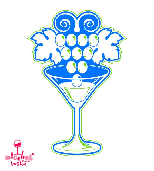 Elegant  martini glass with grape vine — Stock Vector