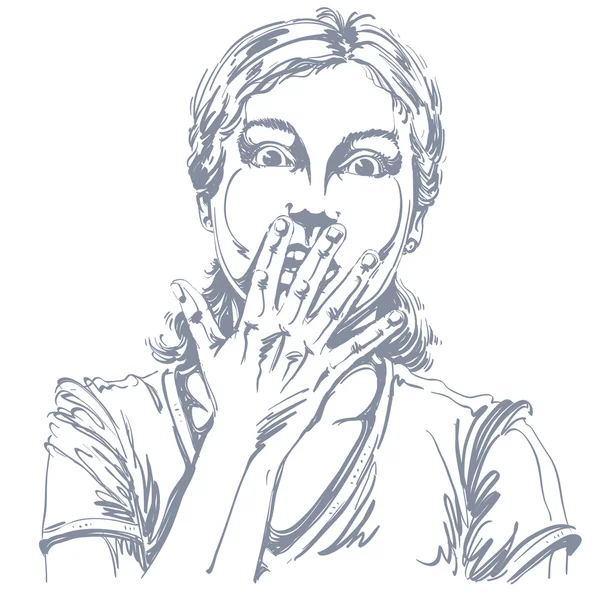 Impressed lady gesturing with hands — Stockvector