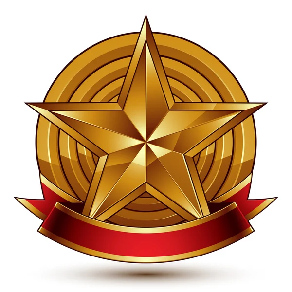 Golden symbol with pentagonal glossy star — Stock Vector