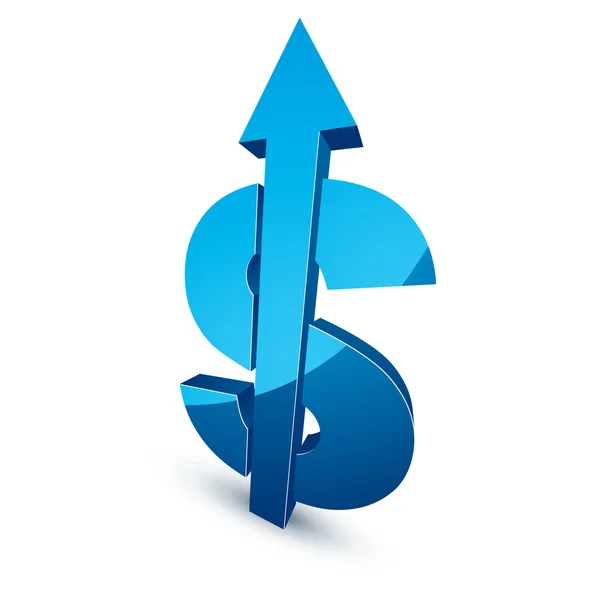 Three-dimensional dollar symbol with arrow — Stock Vector
