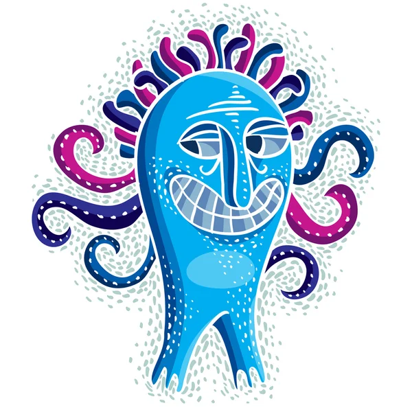 Crazy smiling blue mutant — Stock Vector