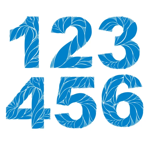 Números florales elegantes azules — Vector de stock