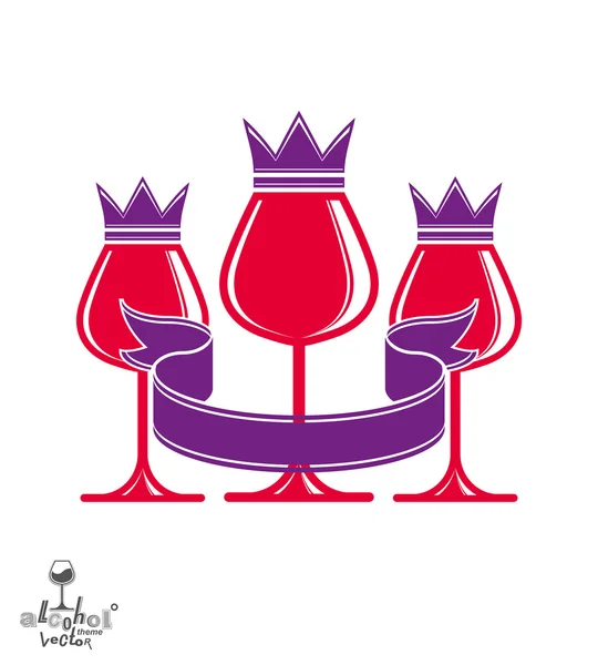 Elegant luxury wineglasses with king crowns — Stockvector