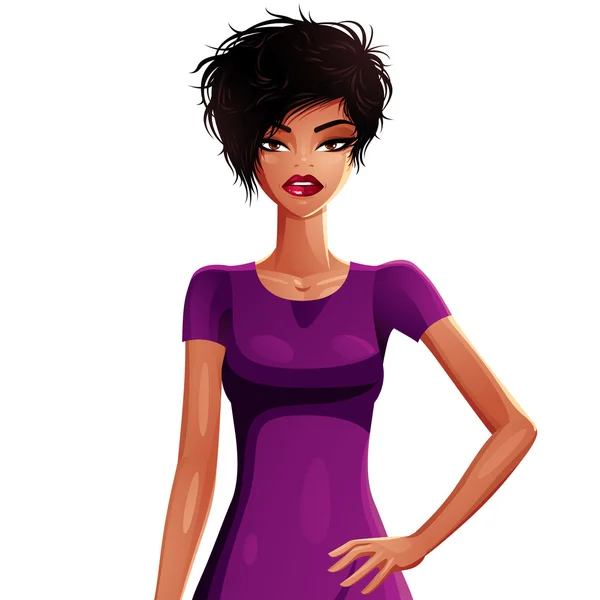 Attractive girl wearing purple dress — Stock Vector