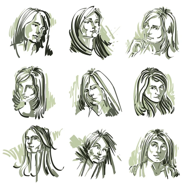 Beautiful women in different emotions — Stockvector