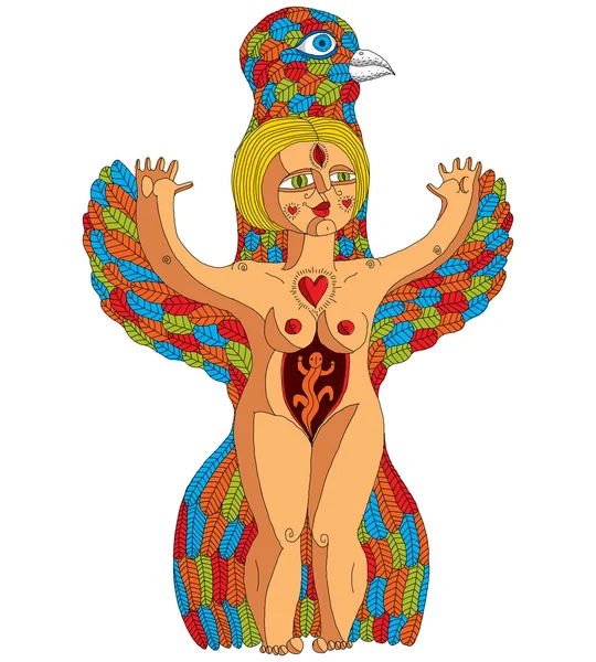 Bizarre creature, nude woman with wings — Stok Vektör