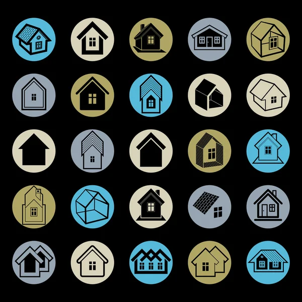 Verschillende huizen pictogrammen — Stockvector