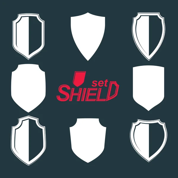 Collection of grayscale defense shields — Stock Vector