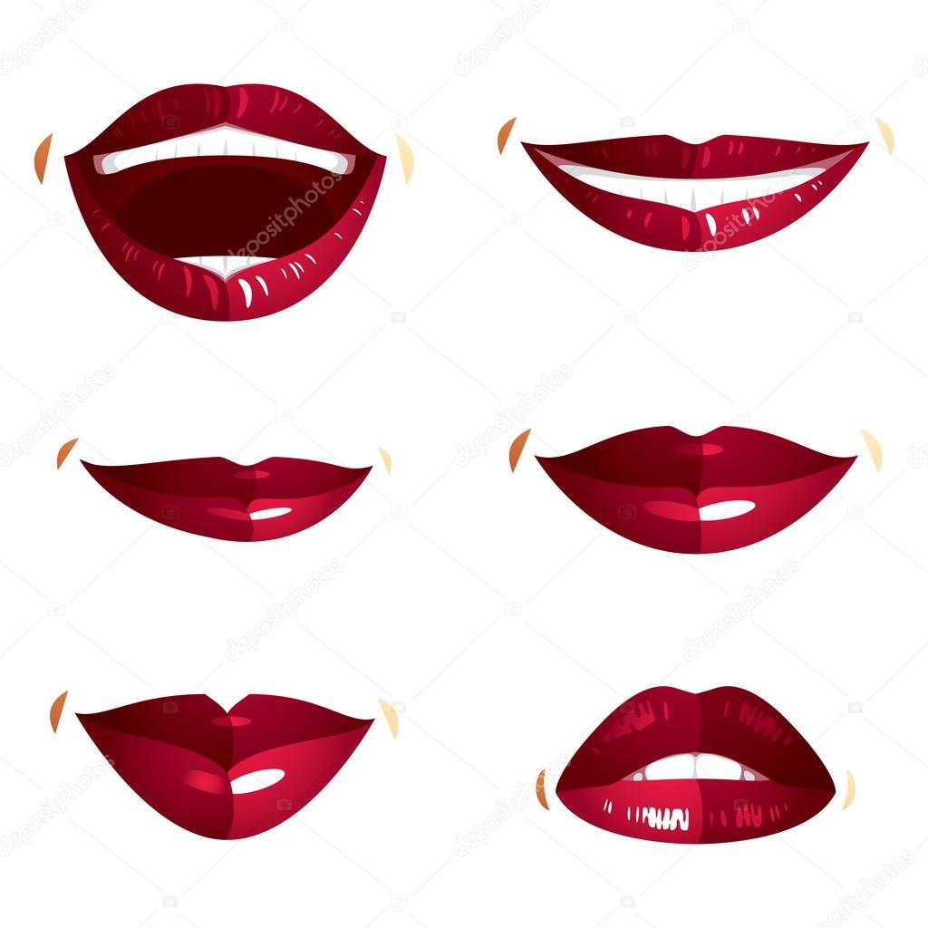 Collection of red female lips with makeup
