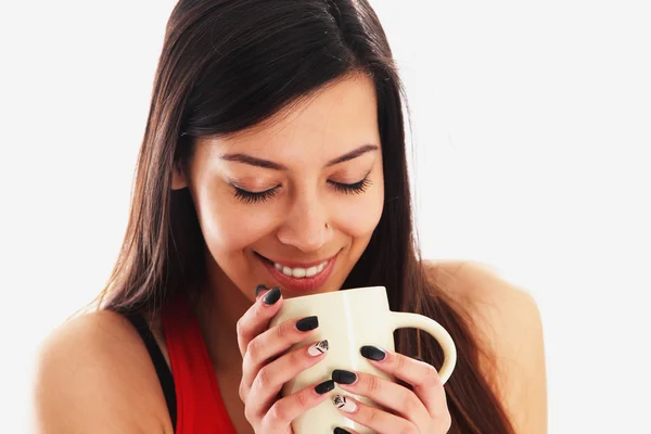 Coffee break (Mulher bonita desfrutando de uma xícara de café ) — Fotografia de Stock