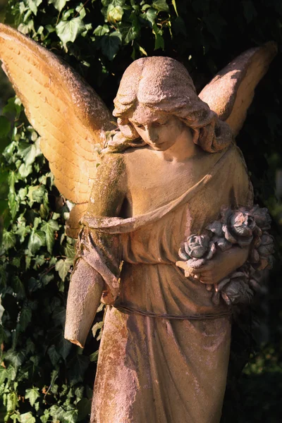 Величественный вид на статую золотого ангела, освещенную солнечным светом — стоковое фото