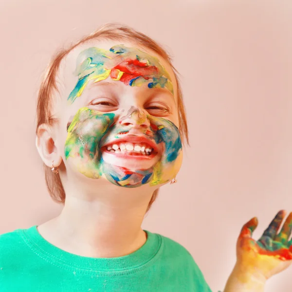 Happy children with make-up (humorous picture) — Stock Photo, Image