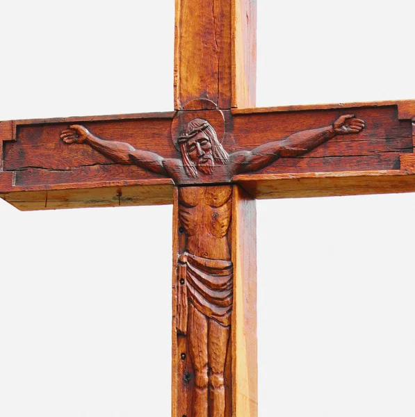 Fragment socha ukřižovaného Ježíše Krista (starobylé dřevěné — Stock fotografie